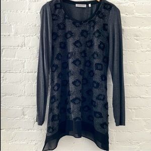 Patrizia Luca Milano Burnout Tunic Top Black Gray Sheer Hem Lagenlook Whimsigoth